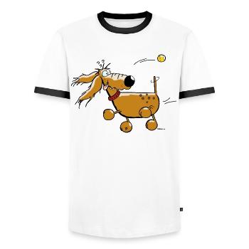 Chien drôle - Flyball - Sports de chien - T-shirt contrasté Homme - blanc/noir - Devant - AI Model Female 172 light (172cm) & AI Model Male 178 dark (178cm)