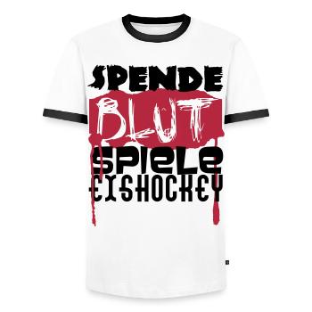 Spende Blut - Spiel Eishockey - Männer Kontrast-T-Shirt - Weiß/Schwarz - Vorne - AI Model Female 172 light (172cm) & AI Model Male 178 dark (178cm)