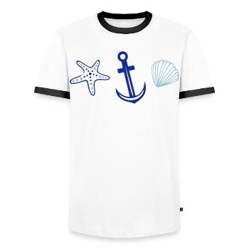 Anker mit Seestern und Muschel. - Männer Kontrast-T-Shirt - Weiß/Schwarz - Vorne - AI Model Female 172 light (172cm) & AI Model Male 178 dark (178cm)