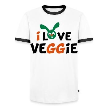 vegetarian - Men's Ringer Shirt - white/black - Front - AI Model Female 172 light (172cm) & AI Model Male 178 dark (178cm)
