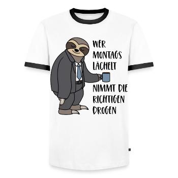 Faultier Spruch Montag Arbeit Wer Montags lächelt - Männer Kontrast-T-Shirt - Weiß/Schwarz - Vorne - AI Model Female 172 light (172cm) & AI Model Male 178 dark (178cm)