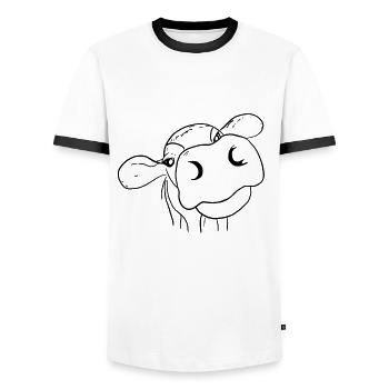 Cow Head – Funny Farm Motif - Men's Ringer Shirt - white/black - Front - AI Model Female 172 light (172cm) & AI Model Male 178 dark (178cm)