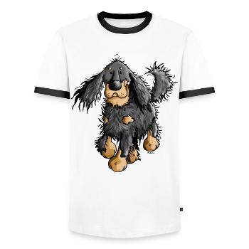 Drôle Setter Gordon - Chien - T-shirt contrasté Homme - blanc/noir - Devant - AI Model Female 172 light (172cm) & AI Model Male 178 dark (178cm)