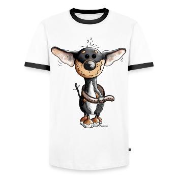 Fröhlicher Chihuahua - Hund - Männer Kontrast-T-Shirt - Weiß/Schwarz - Vorne - AI Model Female 172 light (172cm) & AI Model Male 178 dark (178cm)
