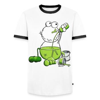 Grenouille Couleur - T-shirt contrasté Homme - blanc/noir - Devant - AI Model Female 172 light (172cm) & AI Model Male 178 dark (178cm)