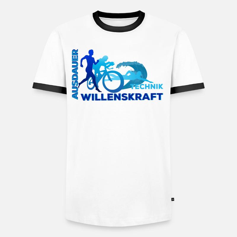 Triathlon - Ausdauer - Technik - Willenskraft - Männer Kontrast-T-Shirt - Weiß/Schwarz