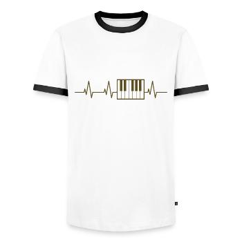 Klavierspieler Herzschlag - Männer Kontrast-T-Shirt - Weiß/Schwarz - Vorne - AI Model Female 172 light (172cm) & AI Model Male 178 dark (178cm)