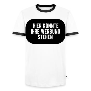 Hier könnte ihre Werbung stehen - Männer Kontrast-T-Shirt - Weiß/Schwarz - Vorne - AI Model Female 172 light (172cm) & AI Model Male 178 dark (178cm)