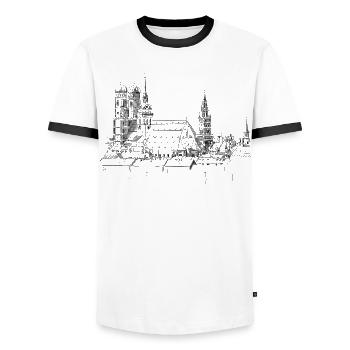 München - Männer Kontrast-T-Shirt - Weiß/Schwarz - Vorne - AI Model Female 172 light (172cm) & AI Model Male 178 dark (178cm)