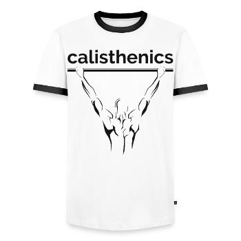 calisthenics pull up planche sport athlet fitness - Männer Kontrast-T-Shirt - Weiß/Schwarz - Vorne - AI Model Female 172 light (172cm) & AI Model Male 178 dark (178cm)