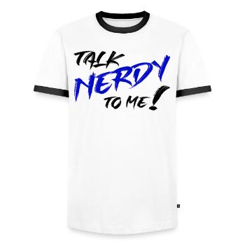 Nerd Graffiti Blau - Männer Kontrast-T-Shirt - Weiß/Schwarz - Vorne - AI Model Female 172 light (172cm) & AI Model Male 178 dark (178cm)