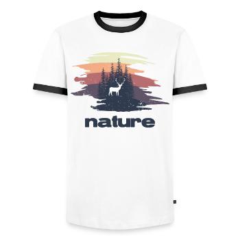 Nature - Design - Men's Ringer Shirt - white/black - Front - AI Model Female 172 light (172cm) & AI Model Male 178 dark (178cm)