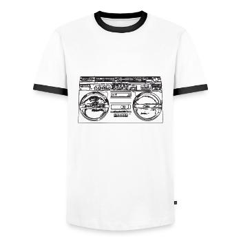 Hip Hop music - Men's Ringer Shirt - white/black - Front - AI Model Female 172 light (172cm) & AI Model Male 178 dark (178cm)