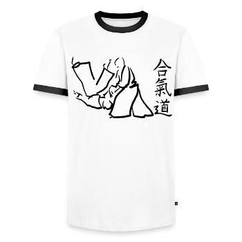 aikido - Men's Ringer Shirt - white/black - Front - AI Model Female 172 light (172cm) & AI Model Male 178 dark (178cm)