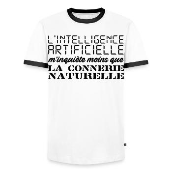 Intelligence artificielle - T-shirt contrasté Homme - blanc/noir - Devant - AI Model Female 172 light (172cm) & AI Model Male 178 dark (178cm)