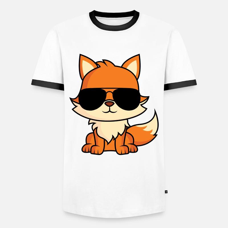 Fox with aviator sunglasses - Men's Ringer Shirt - white/black