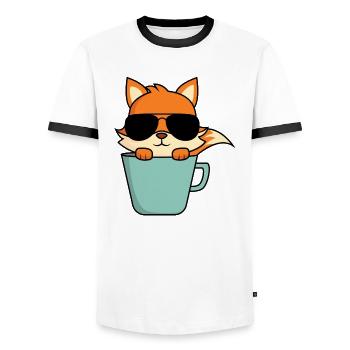 Cool fox in coffee cup - Men's Ringer Shirt - white/black - Front - AI Model Female 172 light (172cm) & AI Model Male 178 dark (178cm)