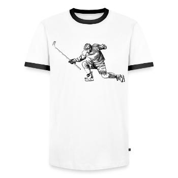 goal - Men's Ringer Shirt - white/black - Front - AI Model Female 172 light (172cm) & AI Model Male 178 dark (178cm)