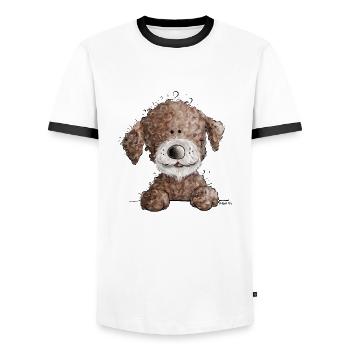 Sweet Lagotto Romagnolo I chien de dessin animé chien d'eau - T-shirt contrasté Homme - blanc/noir - Devant - AI Model Female 172 light (172cm) & AI Model Male 178 dark (178cm)