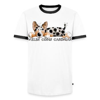 Der Welsh Corgi Cardigan - Männer Kontrast-T-Shirt - Weiß/Schwarz - Vorne - AI Model Female 172 light (172cm) & AI Model Male 178 dark (178cm)