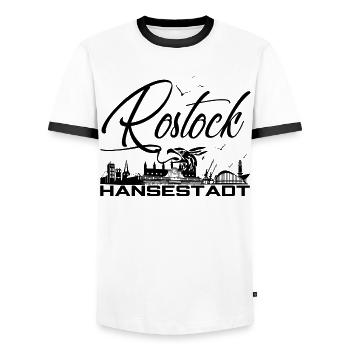 Rostock - Hansestadt - Silhouette - Männer Kontrast-T-Shirt - Weiß/Schwarz - Vorne - AI Model Female 172 light (172cm) & AI Model Male 178 dark (178cm)