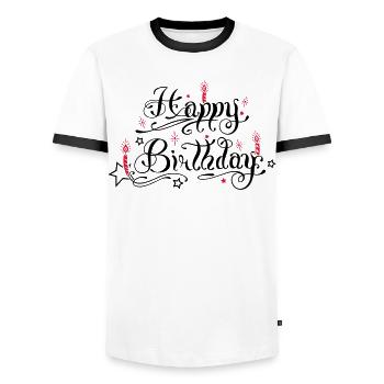 Happy birthday lettering with candles. - Men's Ringer Shirt - white/black - Front - AI Model Female 172 light (172cm) & AI Model Male 178 dark (178cm)