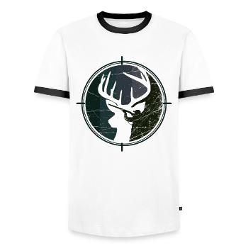 Hunter - Hunting - Deer - Men's Ringer Shirt - white/black - Front - AI Model Female 172 light (172cm) & AI Model Male 178 dark (178cm)
