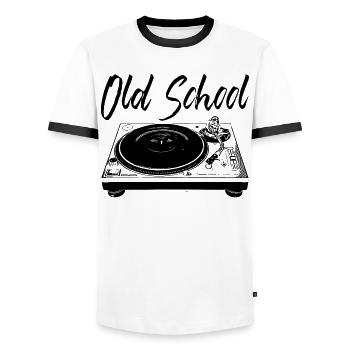 Old School - Platines vinyles - T-shirt contrasté Homme - blanc/noir - Devant - AI Model Female 172 light (172cm) & AI Model Male 178 dark (178cm)