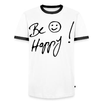 be happy - Men's Ringer Shirt - white/black - Front - AI Model Female 172 light (172cm) & AI Model Male 178 dark (178cm)