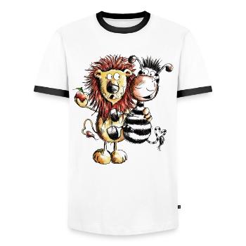 Löwe und Zebra - Löwen - Zebras - Comic - Geschenk - Männer Kontrast-T-Shirt - Weiß/Schwarz - Vorne - AI Model Female 172 light (172cm) & AI Model Male 178 dark (178cm)