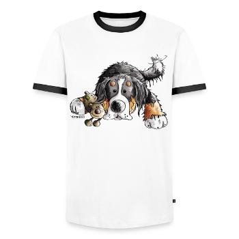 Berner Sennenhund knuddelt Teddy - Hund - Comic - Männer Kontrast-T-Shirt - Weiß/Schwarz - Vorne - AI Model Female 172 light (172cm) & AI Model Male 178 dark (178cm)