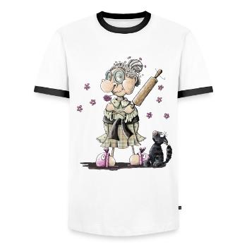 Oma schlägt alle - Männer Kontrast-T-Shirt - Weiß/Schwarz - Vorne - AI Model Female 172 light (172cm) & AI Model Male 178 dark (178cm)