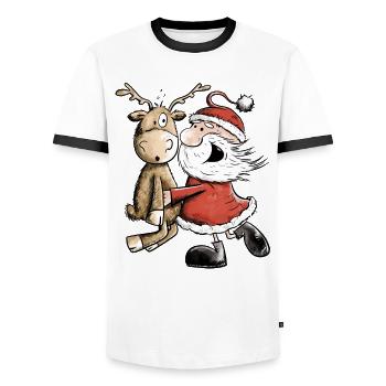 Weihnachtsmann Mit Rentier I Weihnachten Geschenk - Männer Kontrast-T-Shirt - Weiß/Schwarz - Vorne - AI Model Female 172 light (172cm) & AI Model Male 178 dark (178cm)