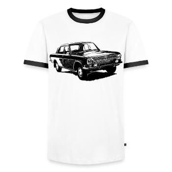 Volga GAZ 24 - Men's Ringer Shirt - white/black - Front - AI Model Female 172 light (172cm) & AI Model Male 178 dark (178cm)