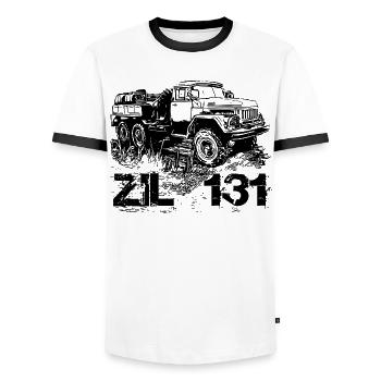 ZIL 131 - Men's Ringer Shirt - white/black - Front - AI Model Female 172 light (172cm) & AI Model Male 178 dark (178cm)