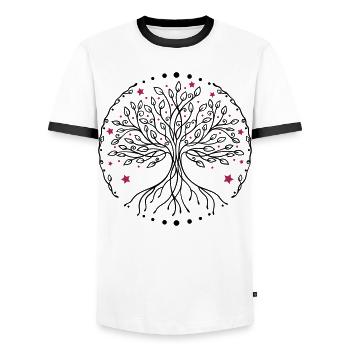 Tree of Life Yoga - Men's Ringer Shirt - white/black - Front - AI Model Female 172 light (172cm) & AI Model Male 178 dark (178cm)