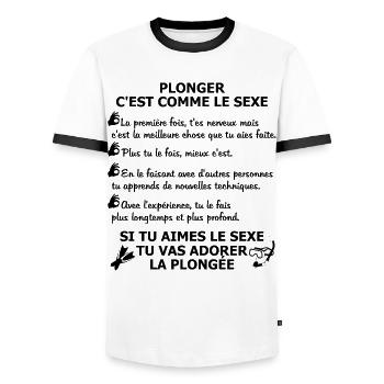 Plonger c'est comme le sexe - T-shirt contrasté Homme - blanc/noir - Devant - AI Model Female 172 light (172cm) & AI Model Male 178 dark (178cm)