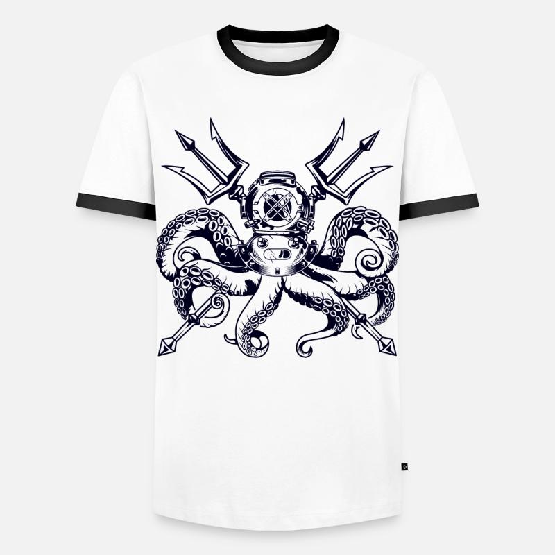 Trident Diving Octopus - Männer Kontrast-T-Shirt - Weiß/Schwarz
