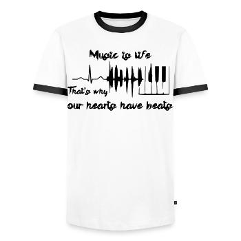 Musik ist Leben, Klavier, Pianist, Keyboard # - Männer Kontrast-T-Shirt - Weiß/Schwarz - Vorne - AI Model Female 172 light (172cm) & AI Model Male 178 dark (178cm)