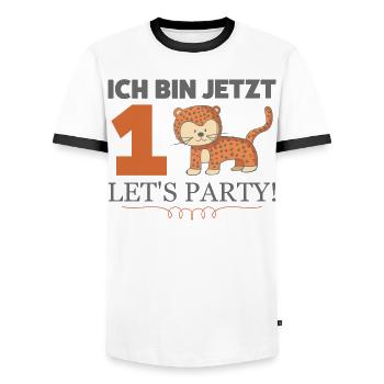 Erster Geburtstag - Männer Kontrast-T-Shirt - Weiß/Schwarz - Vorne - AI Model Female 172 light (172cm) & AI Model Male 178 dark (178cm)