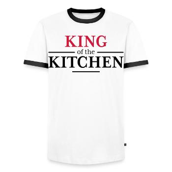 King of the Kitchen - Men's Ringer Shirt - white/black - Front - AI Model Female 172 light (172cm) & AI Model Male 178 dark (178cm)
