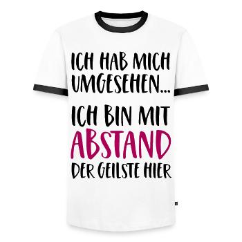 Ich bin mit Abstand der Geilste hier - Männer Kontrast-T-Shirt - Weiß/Schwarz - Vorne - AI Model Female 172 light (172cm) & AI Model Male 178 dark (178cm)