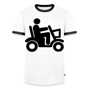 Elektromobil, Rollstuhl, Rolle, Behinderte # - Männer Kontrast-T-Shirt - Weiß/Schwarz - Vorne - AI Model Female 172 light (172cm) & AI Model Male 178 dark (178cm)