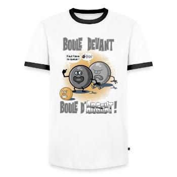 Boule devant boule d'argent - T-shirt contrasté Homme - blanc/noir - Devant - AI Model Female 172 light (172cm) & AI Model Male 178 dark (178cm)
