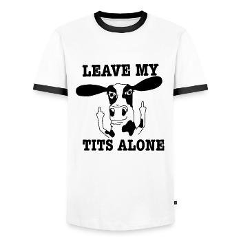 Vegan bien-être animal vache drôle doigt du milieu - T-shirt contrasté Homme - blanc/noir - Devant - AI Model Female 172 light (172cm) & AI Model Male 178 dark (178cm)