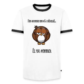 Réveil difficile, hibou - T-shirt contrasté Homme - blanc/noir - Devant - AI Model Female 172 light (172cm) & AI Model Male 178 dark (178cm)