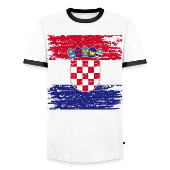 Authentic Croatian Flag Crest - Men's Ringer Shirt - white/black - Front - AI Model Female 172 light (172cm) & AI Model Male 178 dark (178cm)
