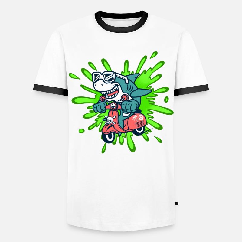 Shark Funny Moped Moped Roller Comic - Men's Ringer Shirt - white/black