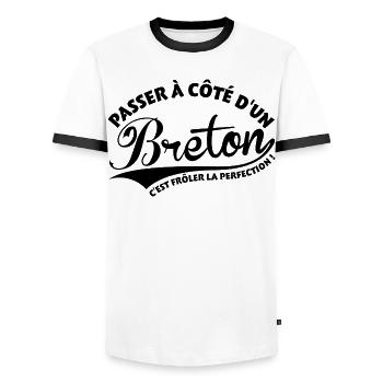 Breton Perfection - T-shirt contrasté Homme - blanc/noir - Devant - AI Model Female 172 light (172cm) & AI Model Male 178 dark (178cm)