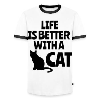 Life is better with a cat, cats, animals # - Men's Ringer Shirt - white/black - Front - AI Model Female 172 light (172cm) & AI Model Male 178 dark (178cm)